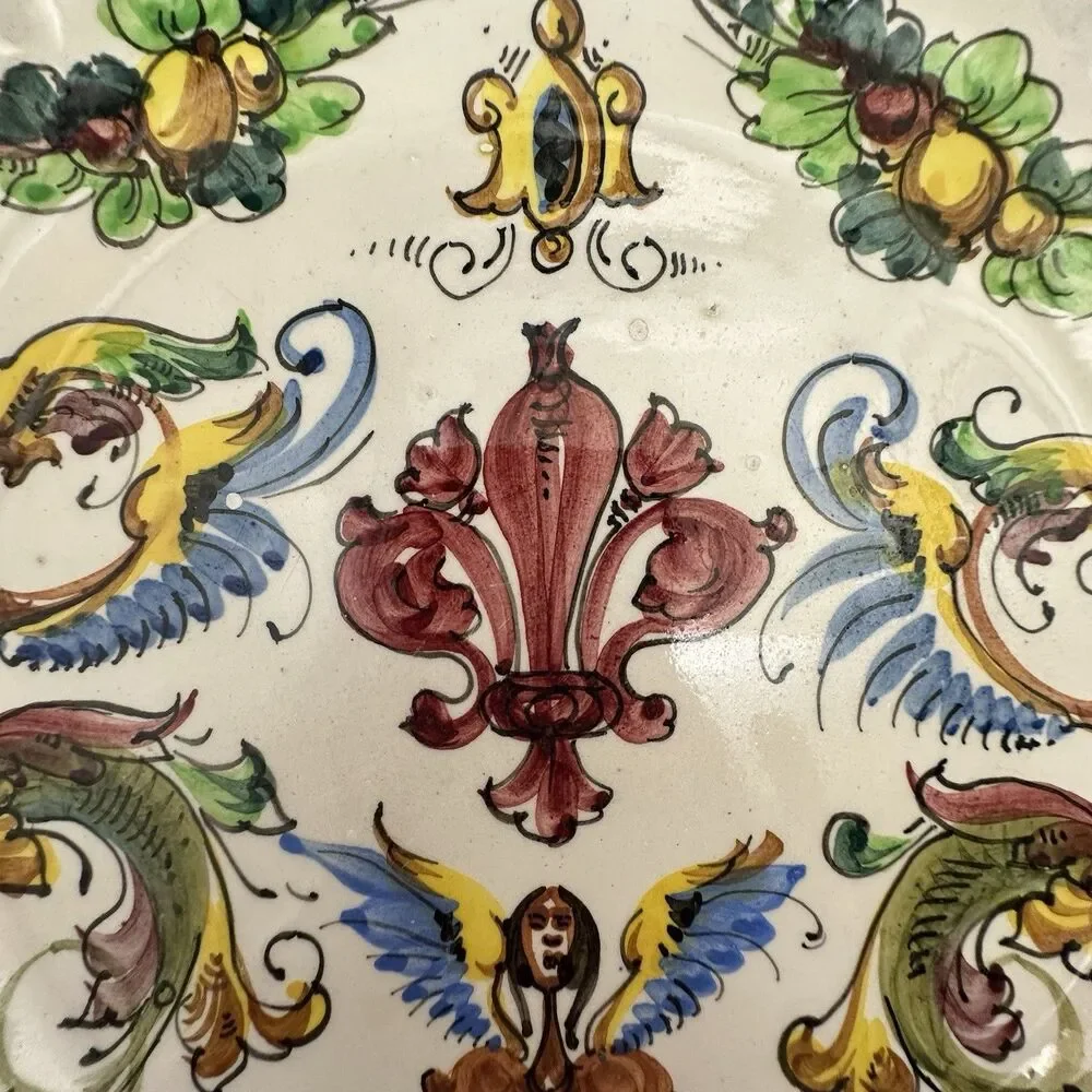 Vintage Fratelli Fanciullacci Italy Majolica Dragon Plates Set 2 Ready to Hang